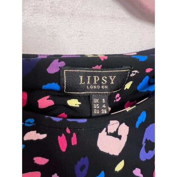 Lipsy London Dress Size US 4 Black With Neon Geometric Print Long Unique - Picture 5 of 6